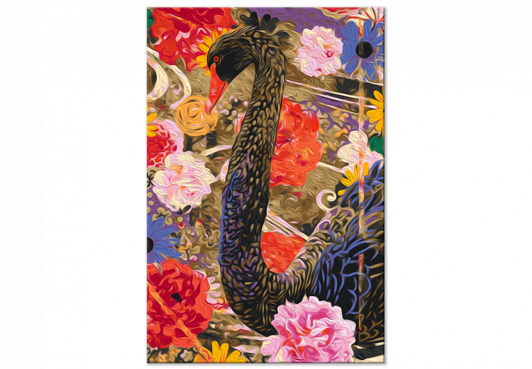 Peinture par numéros pour adultes Colorful Kilim - Black Swan in Gold on Flowers Background 145153 additionalImage 3