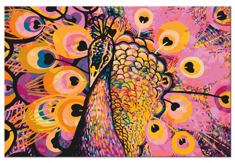 Peinture par numéros Pink Peacock - Warm Colors, Decorative Bird and Hearts 144614 additionalImage 3