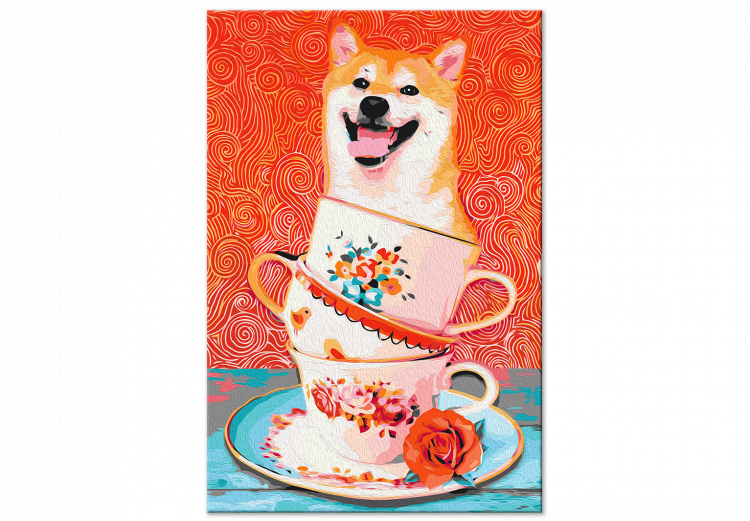 Numéro d'art Cheerful Dog - Laughing Shiba and Teacups on a Red Background 144524 additionalImage 7