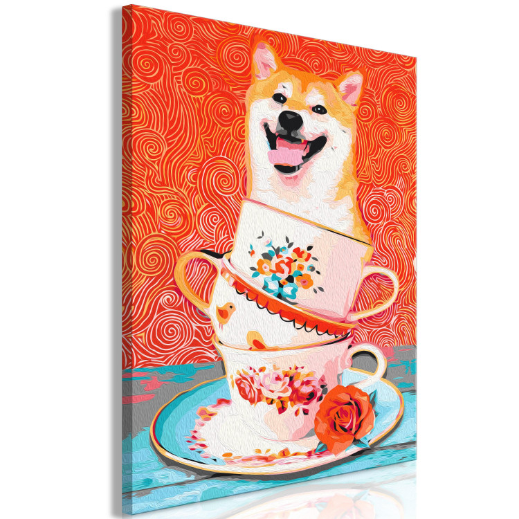 Numéro d'art Cheerful Dog - Laughing Shiba and Teacups on a Red Background 144524 additionalImage 4