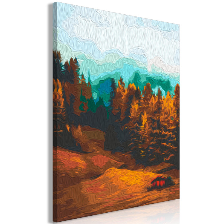 Peinture par numéros pour adultes Nostalgic Forest - Autumn Landscape with Mountains, Trees and a House 146534 additionalImage 7