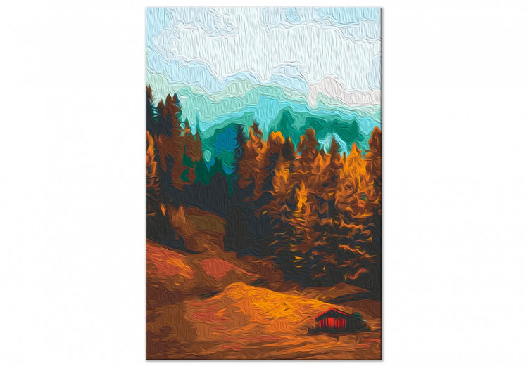 Peinture par numéros pour adultes Nostalgic Forest - Autumn Landscape with Mountains, Trees and a House 146534 additionalImage 3