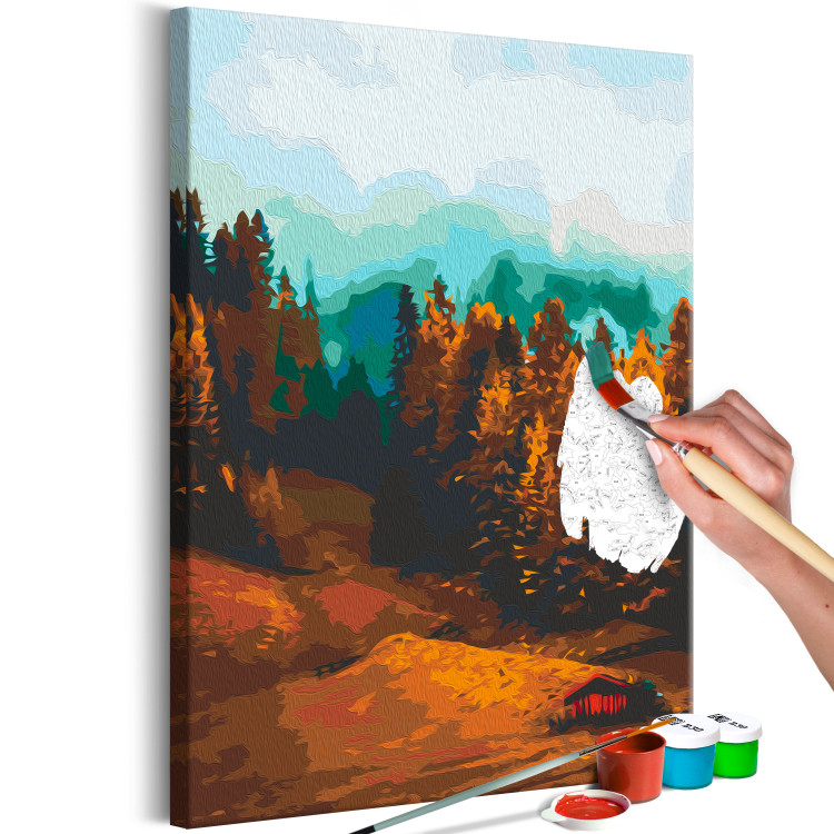 Peinture par numéros pour adultes Nostalgic Forest - Autumn Landscape with Mountains, Trees and a House 146534 additionalImage 6