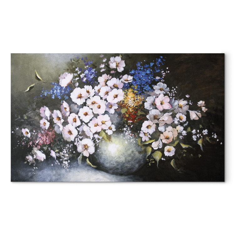 W602 Tableau moderne vase fleurs pourpres sur toile cadre 30 × 30 cm