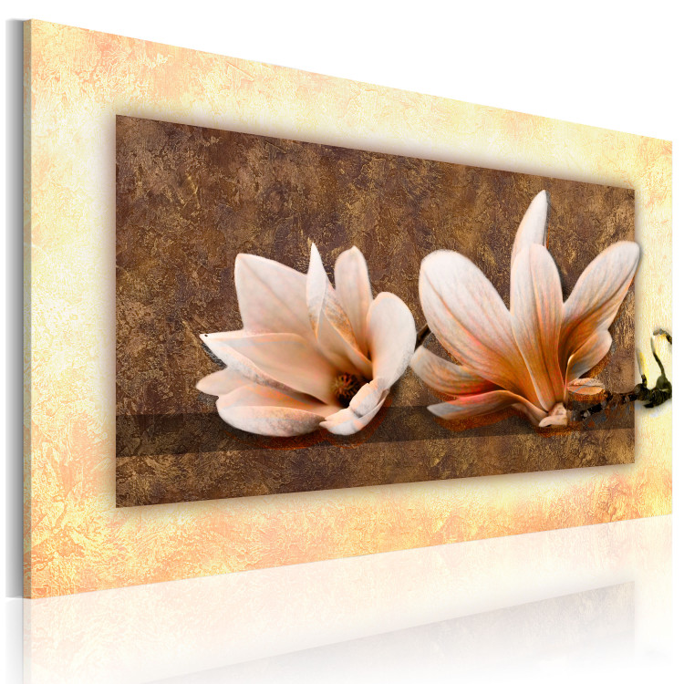 Tableau tendance Nature de magnolia (1 pièce) - Fleurs claires sur fond brun 48474 additionalImage 2
