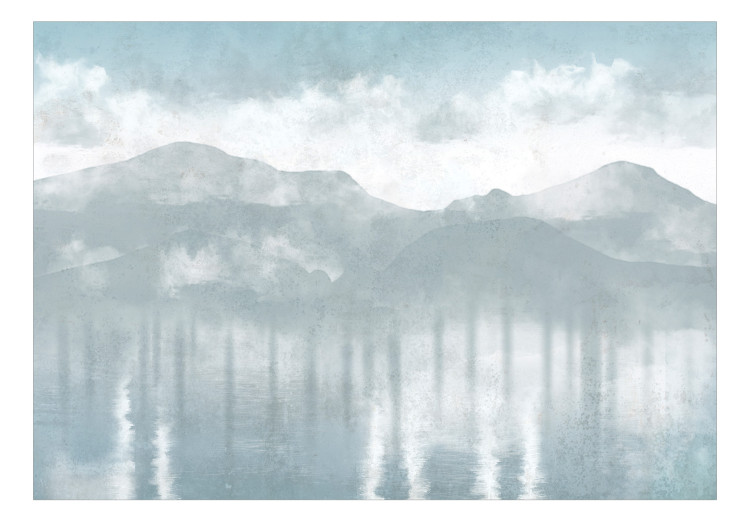 Papier peint moderne Hazy Landscape - View of the Mountains and the Lake in Delicate Tones 146005 additionalImage 1