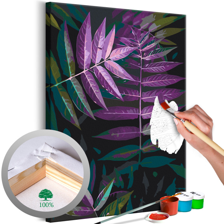 Kit de peinture par numéros Evening Leaves - Twilight Plant of Purple, Black and Green Colors 146206