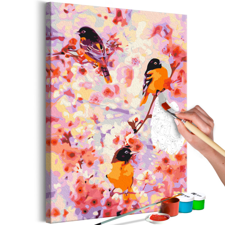 Peinture par numéros Little Cuties - Funny Titmouse Jumping on Branches Among Flowers 144616 additionalImage 3