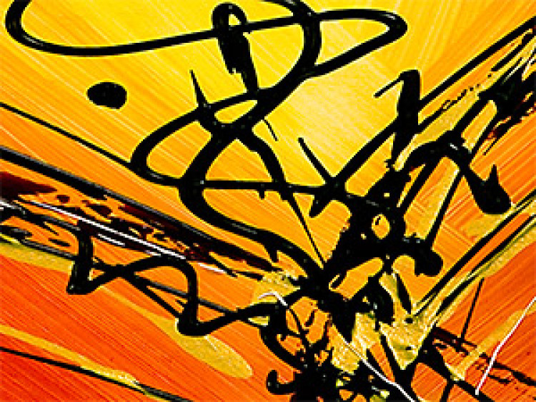 Toile déco Libellule (3 pièces) - abstraction noire sur fond orange 47816 additionalImage 2