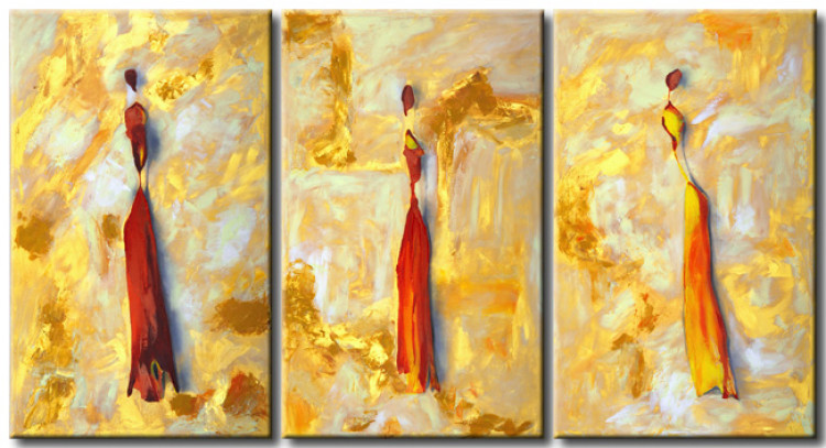 Toile murale Danse féminine (3 pièces) - Abstraction avec personnages et motifs 47126