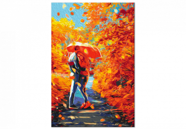 Tableau peinture par numéros Meeting in the Park - Autumn Trees and a Couple in Love with an Umbrella 147336 additionalImage 3