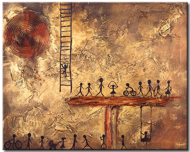 Tableau moderne Personnes en marron (1 pièce) - Abstraction avec des silhouettes 47066
