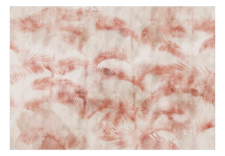 Papier peint moderne Palmiers dans la brume - palmiers tropicaux roses sur fond crème 144037 additionalImage 1