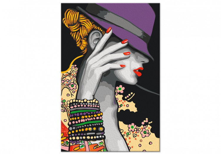 Peinture par numéros Japanese Elegance - Woman in a Purple Hat and a Colorful Shirt 144137 additionalImage 6