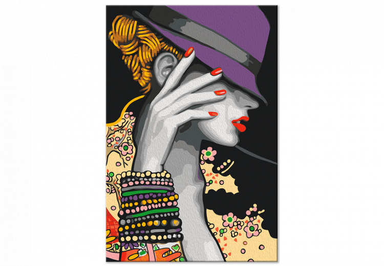Peinture par numéros Japanese Elegance - Woman in a Purple Hat and a Colorful Shirt 144137 additionalImage 7