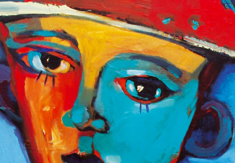 Tableau sur toile Portrait d'un garçon (1 pièce) - Visage coloré sur fond bleu 47008 additionalImage 2