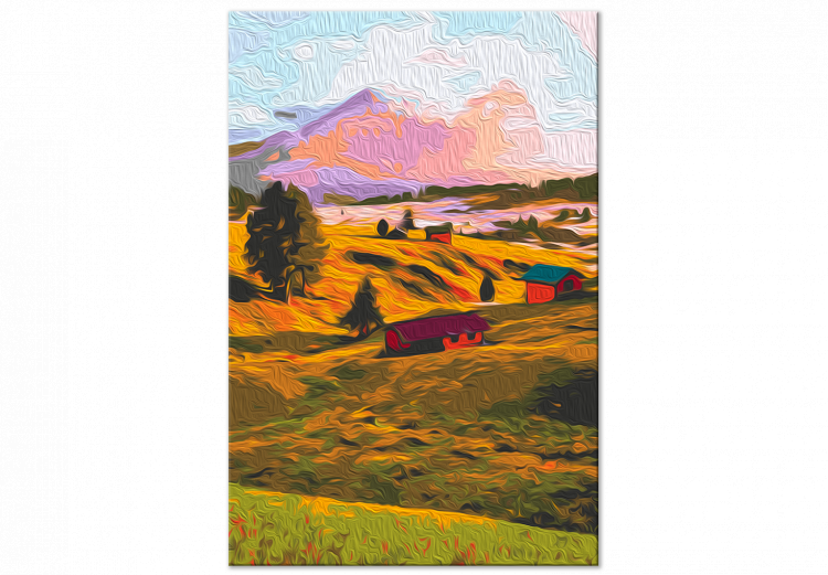 Tableau à peindre soi-même Autumn Village - Landscape of a Sunny Valley against a Pink Sky 146538 additionalImage 4