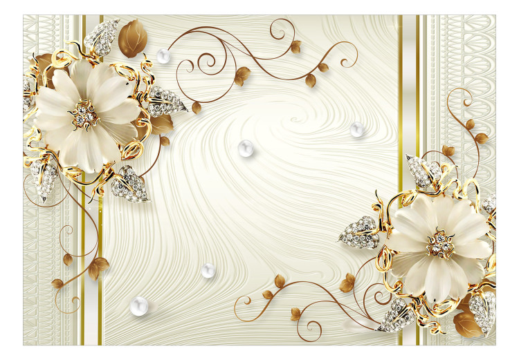 Papier peint Fleurs décorées de perles - un collage abstrait avec cristaux et or  138049 additionalImage 1