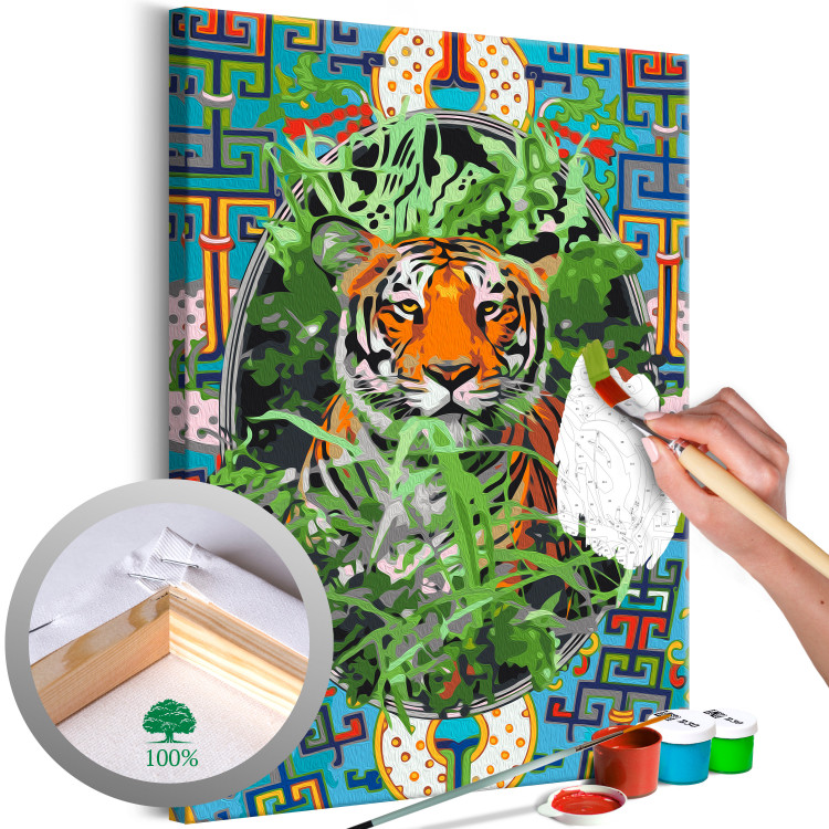 Kit de peinture Pensive Cat - Tiger among Grass and Abstract Colored Background 146549