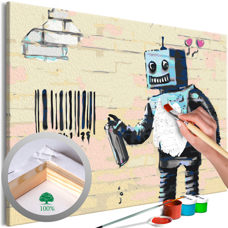 Kit de peinture Graffiti Robot - Youth Mural Painted on a Beige Brick 150379